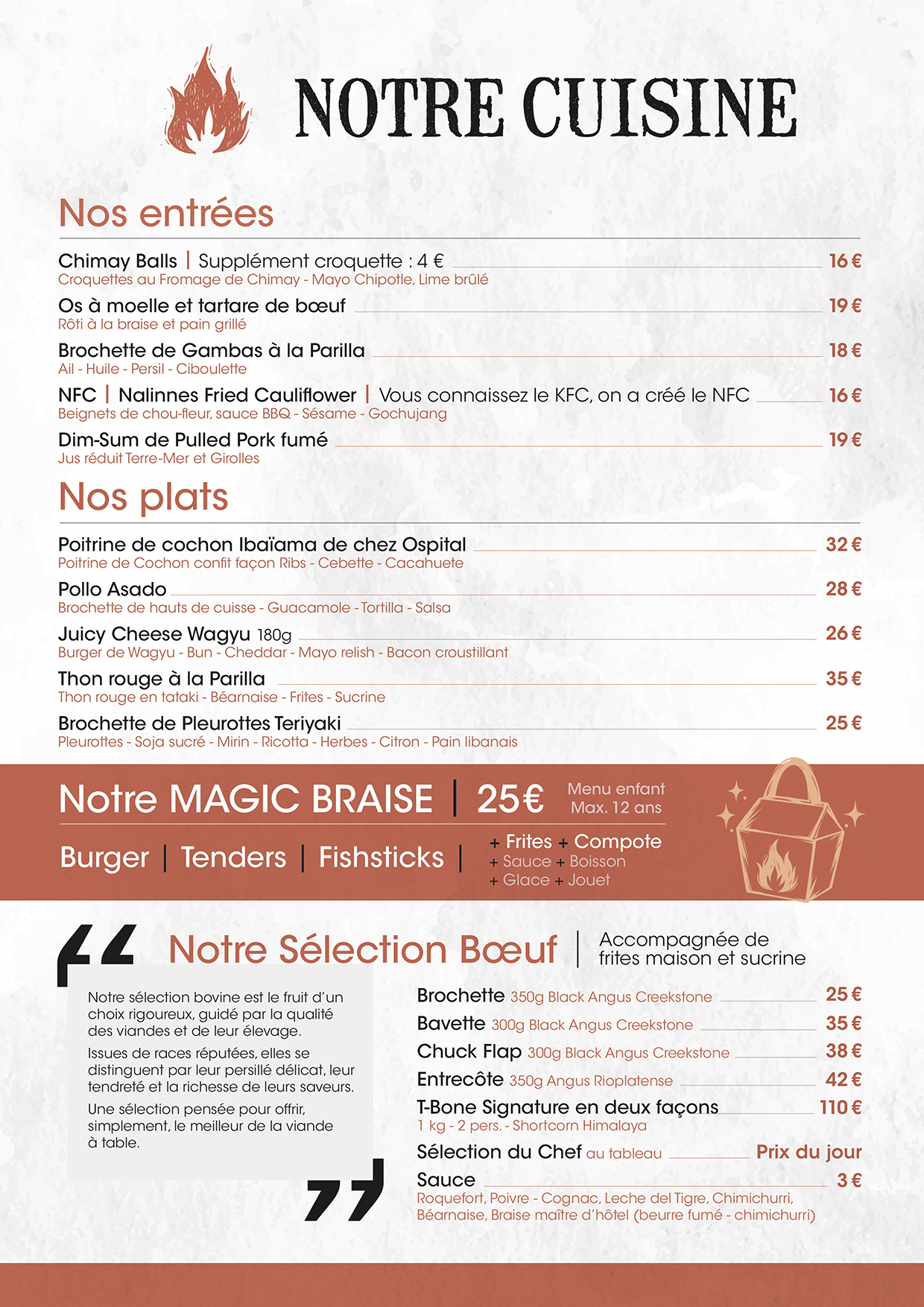 Carte entrees et plats